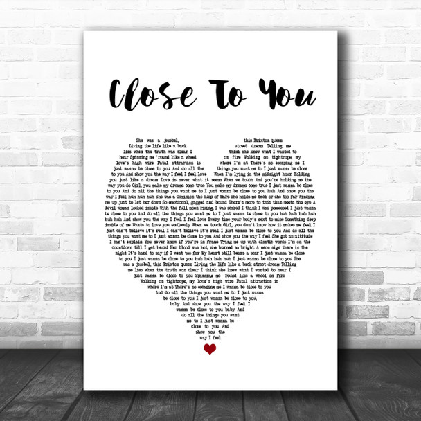 Maxi Priest Close To You White Heart Song Lyric Music Wall Art Print