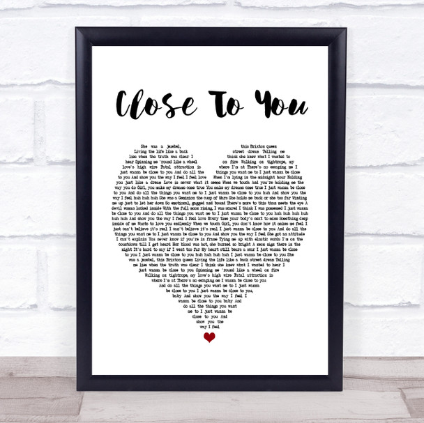 Maxi Priest Close To You White Heart Song Lyric Music Wall Art Print
