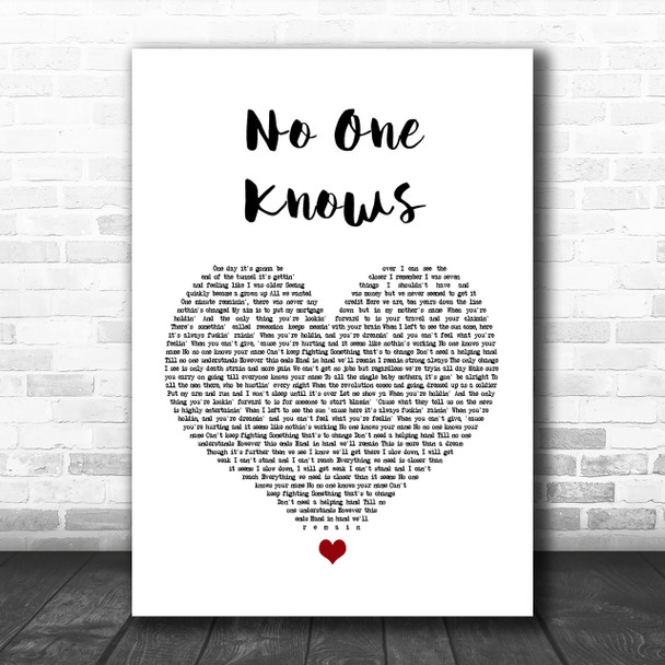 N-Dubz No One Knows White Heart Song Lyric Music Wall Art Print