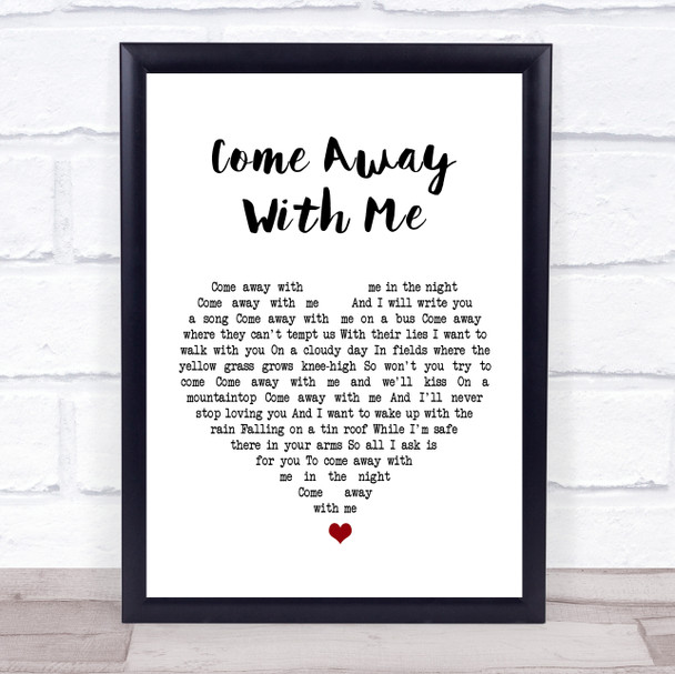 Norah Jones Come Away With Me White Heart Song Lyric Music Wall Art Print