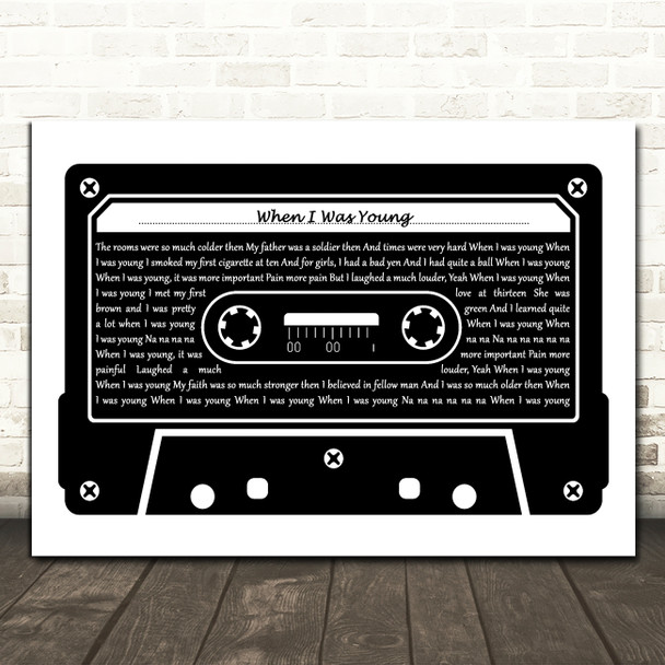 Eric Burdon & The Animals When I Was Young Black & White Cassette Tape Song Lyric Print