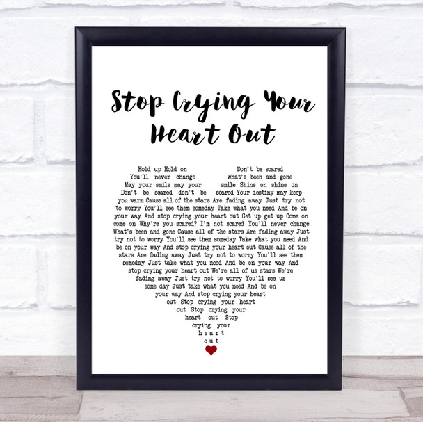 Oasis Stop Crying Your Heart Out White Heart Song Lyric Music Wall Art Print
