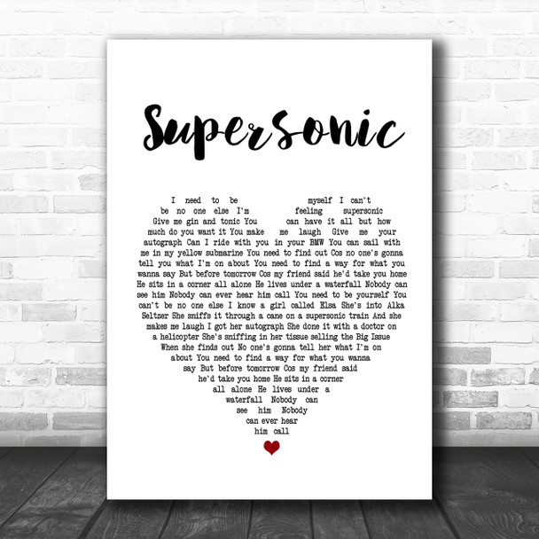 Oasis Supersonic White Heart Song Lyric Music Wall Art Print