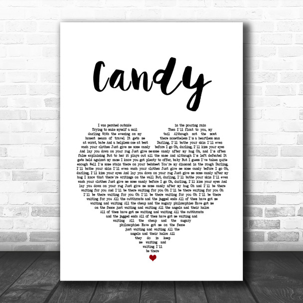 Paolo Nutini Candy White Heart Song Lyric Music Wall Art Print