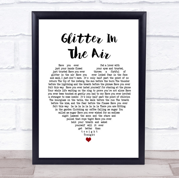 Pink Glitter In The Air White Heart Song Lyric Music Wall Art Print