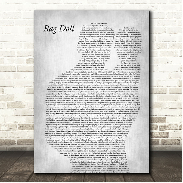 Aerosmith Rag Doll Father & Baby Grey Song Lyric Print