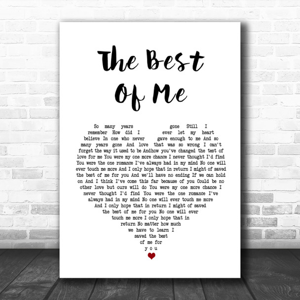 Richard Marx The Best Of Me White Heart Song Lyric Music Wall Art Print