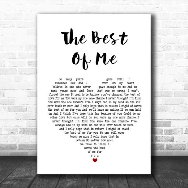 Richard Marx The Best Of Me White Heart Song Lyric Music Wall Art Print Richard Marx The Best Of Me White Heart Song Lyric Music Wall Art Print
