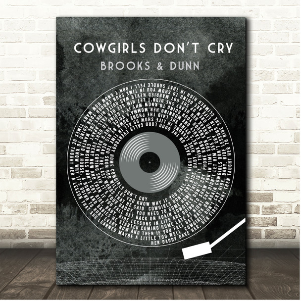 Brooks & Dunn Cowgirls Dont Cry Grunge Grey Vinyl Record Song Lyric Print