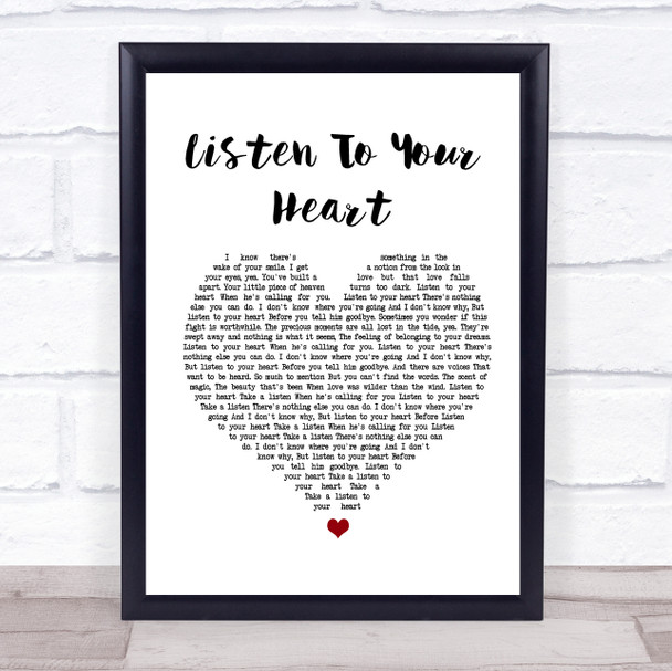 Roxette Listen To Your Heart White Heart Song Lyric Music Wall Art Print