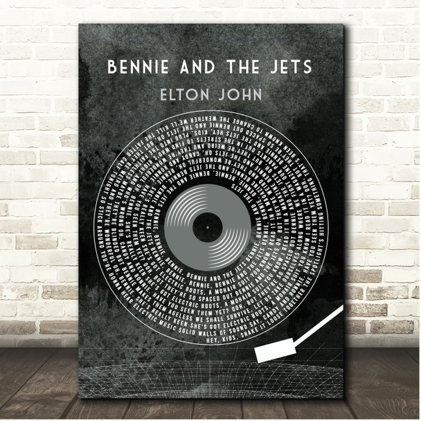 Elton John Bennie And The Jets Grunge Grey Vinyl Record Song Lyric Print