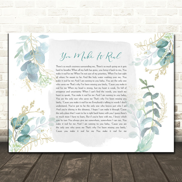 James Morrison You Make It Real Green & Gold Watercolour Leaves Song Lyric Print
