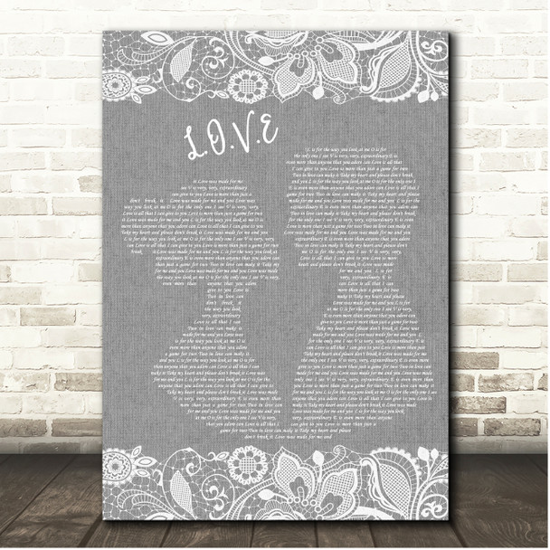 Nat King Cole L.O.V.E Grey Burlap & Lace Song Lyric Print