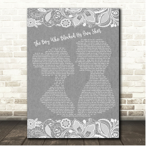 Brand New The Boy Who Blocked His Own Shot Grey Burlap & Lace Song Lyric Print