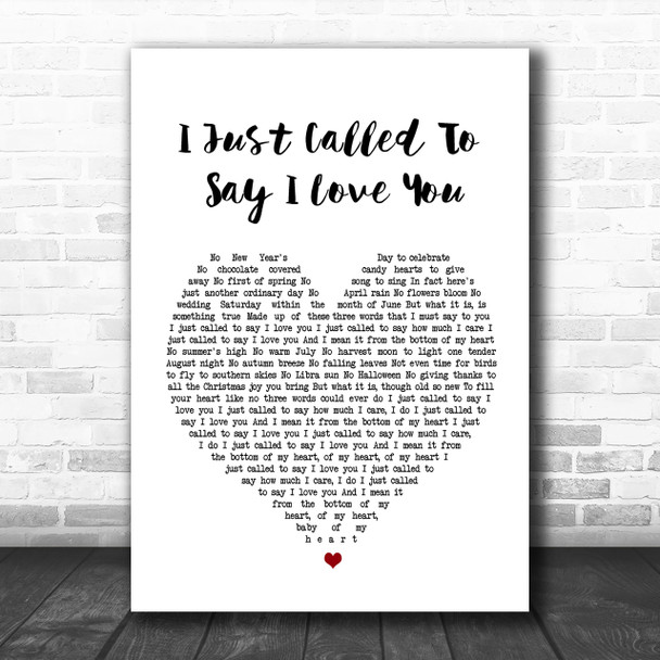 Stevie Wonder I Just Called To Say I Love You Heart Song Lyric Music Wall Art Print