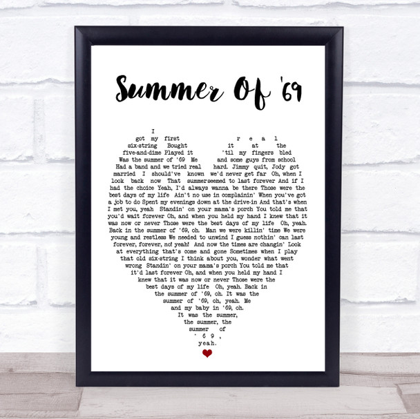 Summer Of '69 Bryan Adams Song Lyric Heart Music Wall Art Print