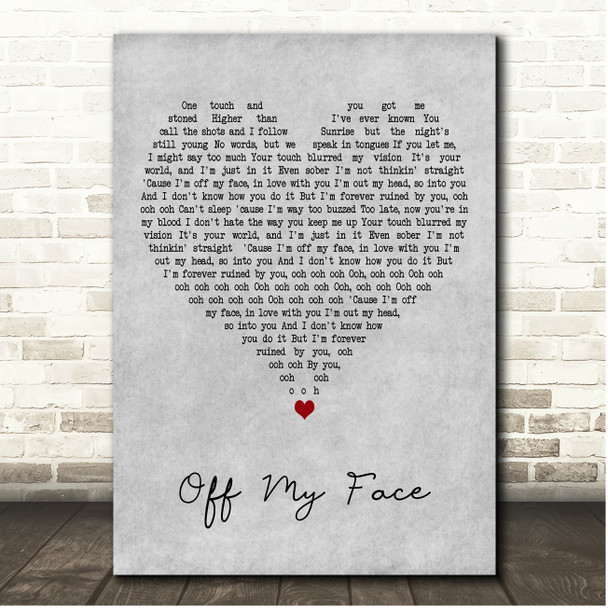 Justin Bieber Off My Face Grey Heart Song Lyric Print