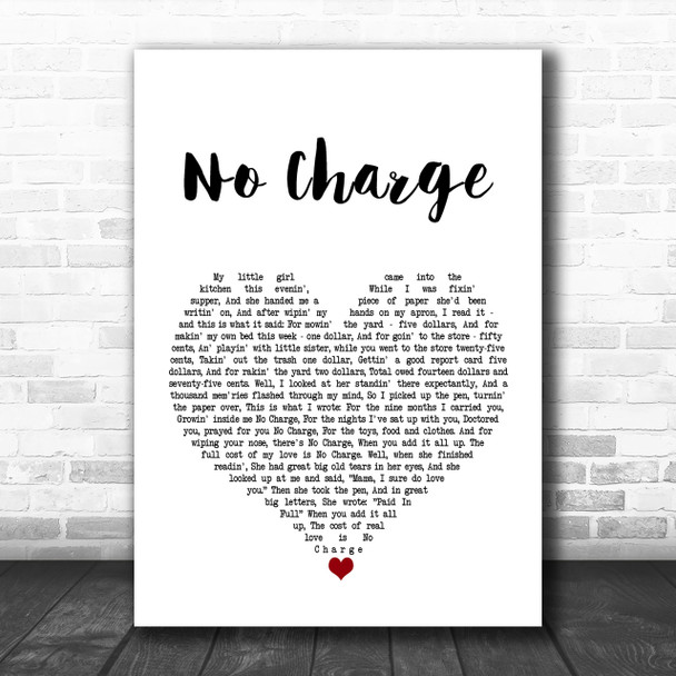 Tammy Wynette No Charge White Heart Song Lyric Music Wall Art Print