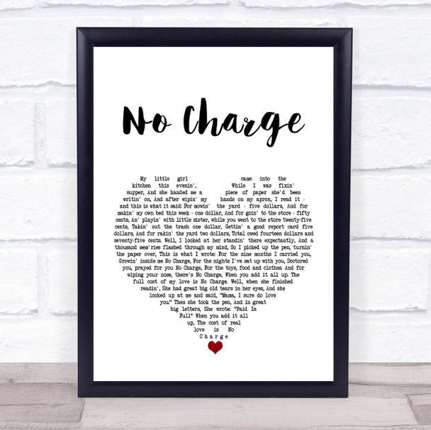 Tammy Wynette No Charge White Heart Song Lyric Music Wall Art Print