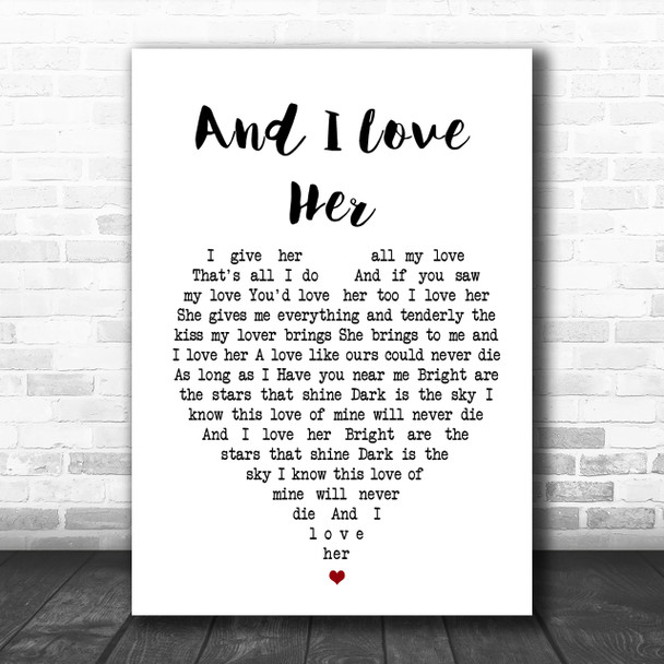 The Beatles And I Love Her Heart Song Lyric Music Wall Art Print