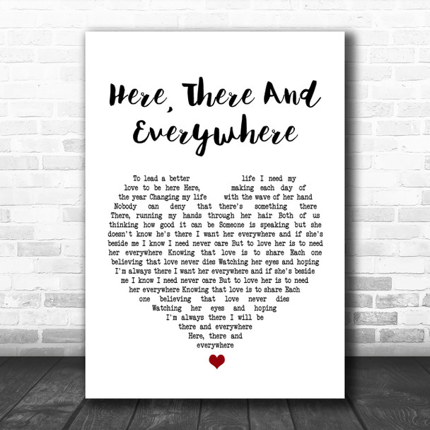The Beatles Here, There And Everywhere White Heart Song Lyric Music Wall Art Print