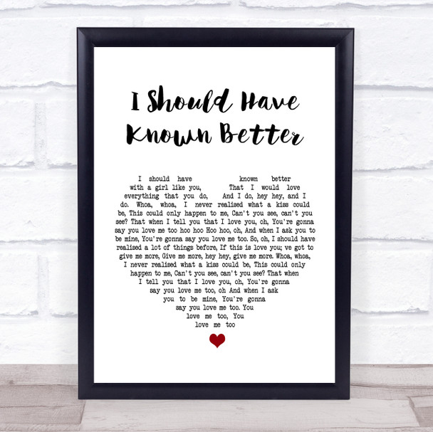 The Beatles I Should Have Known Better White Heart Song Lyric Music Wall Art Print