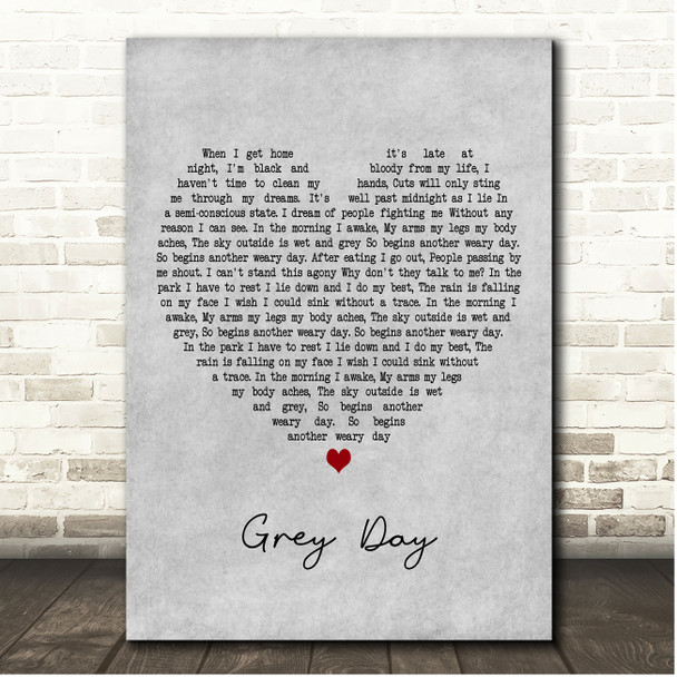 Madness Grey Day Grey Heart Song Lyric Print