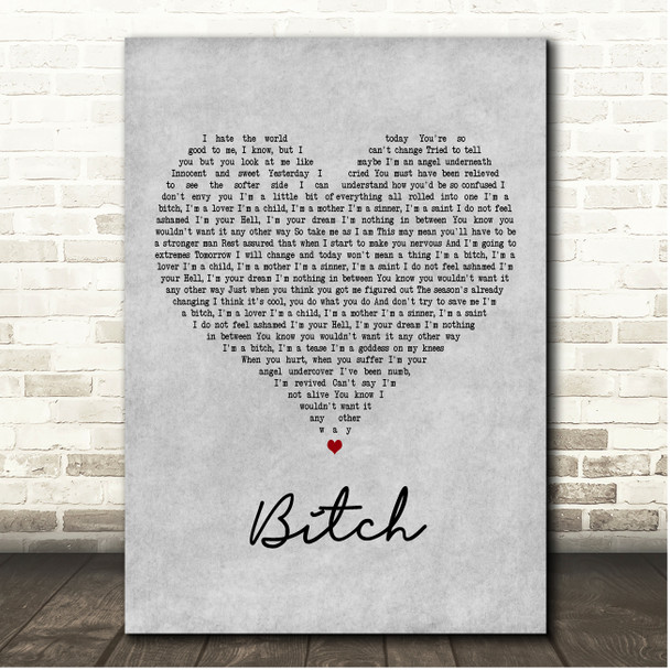 Meredith Brooks Bitch Grey Heart Song Lyric Print