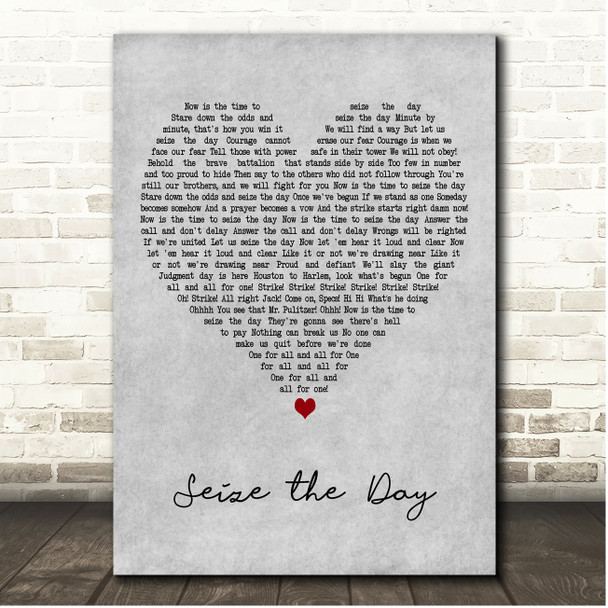 Newsies Original Broadway Cast Seize the Day Grey Heart Song Lyric Print