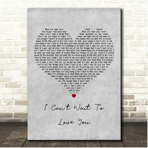 Niko Moon I Can't Wait To Love You Grey Heart Song Lyric Print