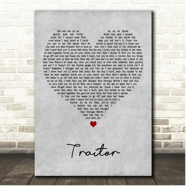 Olivia Rodrigo Traitor Grey Heart Song Lyric Print