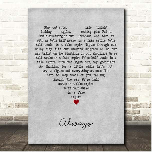 Patsy Cline Always Grey Heart Song Lyric Print