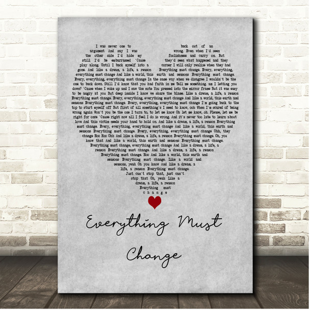 Paul Young Everything Must Change Grey Heart Song Lyric Print