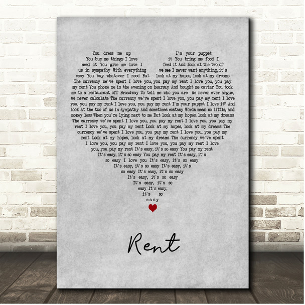 Pet Shop Boys Rent Grey Heart Song Lyric Print