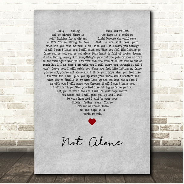 Red Not Alone Grey Heart Song Lyric Print
