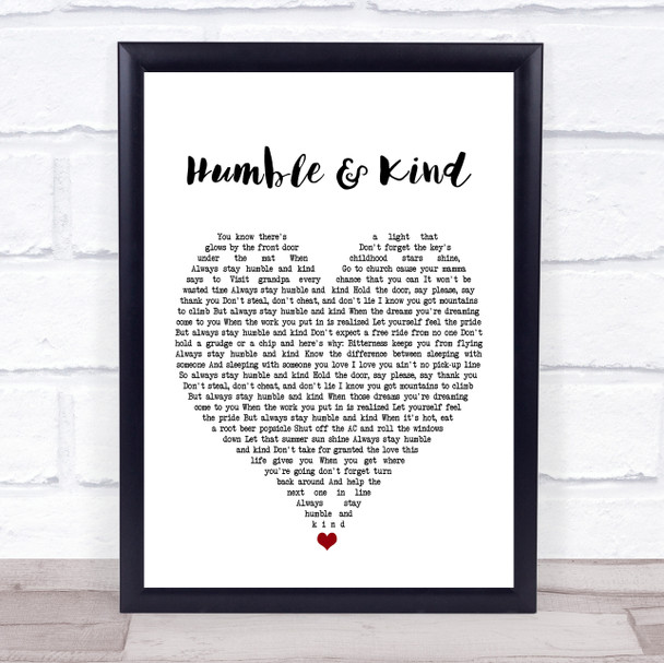 Tim McGraw Humble And Kind White Heart Song Lyric Music Wall Art Print