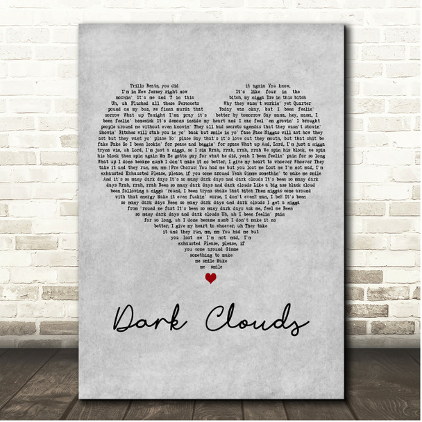 Rod Wave Dark Clouds Grey Heart Song Lyric Print