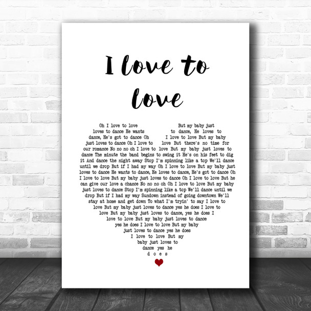 Tina Charles I Love to Love White Heart Song Lyric Music Wall Art Print