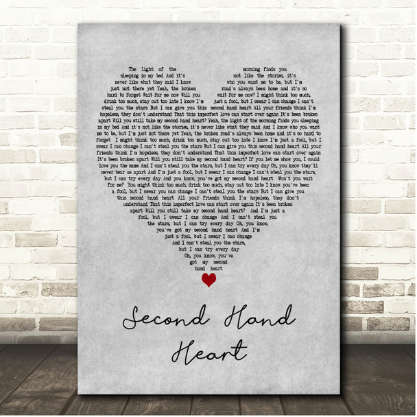 Ben Haenow Second Hand Heart Grey Heart Song Lyric Print