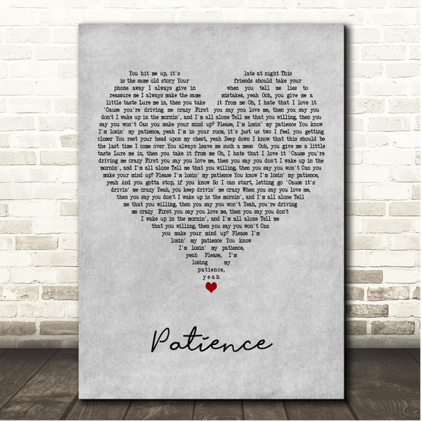Shawn Mendes Patience Grey Heart Song Lyric Print