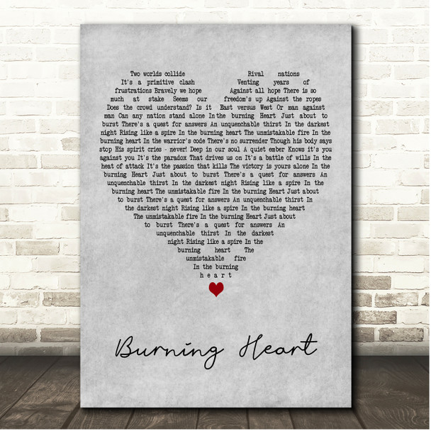 Survivor Burning Heart Grey Heart Song Lyric Print