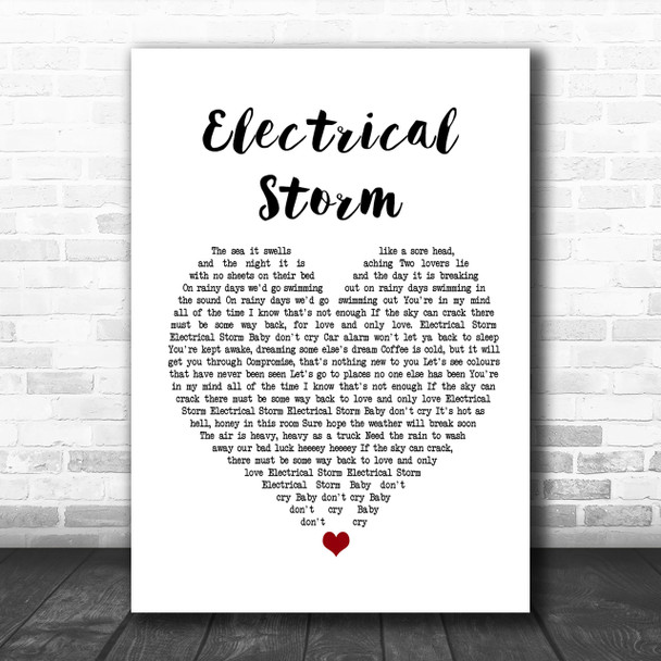 U2 Electrical Storm White Heart Song Lyric Music Wall Art Print