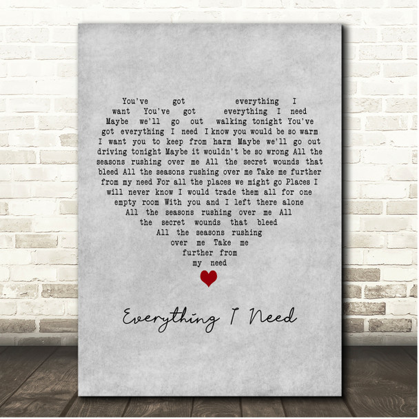 Big Country Everything I Need Grey Heart Song Lyric Print