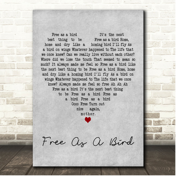 The Beatles Free As A Bird Grey Heart Song Lyric Print