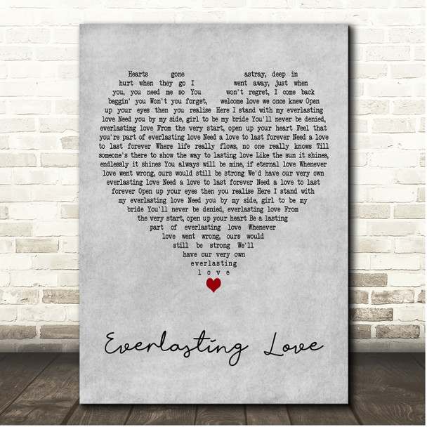 The Love Affair Everlasting Love Grey Heart Song Lyric Print