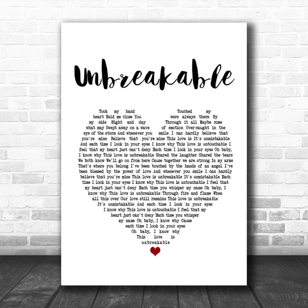 Westlife Unbreakable White Heart Song Lyric Music Wall Art Print