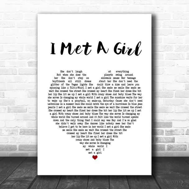 William Michael Morgan I Met A Girl White Heart Song Lyric Music Wall Art Print