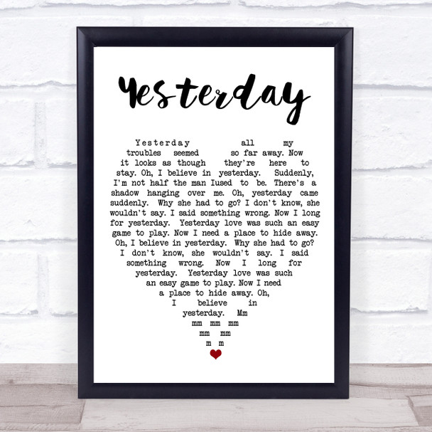 Yesterday The Beatles Song Lyric Heart Music Wall Art Print