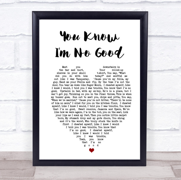 You Know I'm No Good Amy Winehouse Heart Song Lyric Music Wall Art Print