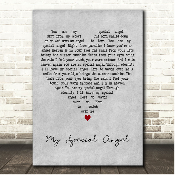Bobby Vinton My Special Angel Grey Heart Song Lyric Print